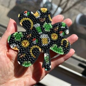 2/$16 - No. 08 - Sparkly, Diamond Art Shamrock Clover Holiday Coaster, Black
